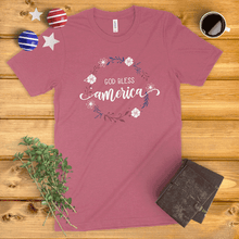 Load image into Gallery viewer, God Bless America Floral Wreath Ladies&#39; T-Shirt
