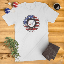 Load image into Gallery viewer, American Flag Sunflower Ladies&#39; T-Shirt
