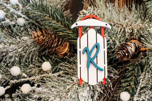 Old Fashioned Sled Initial Ornament