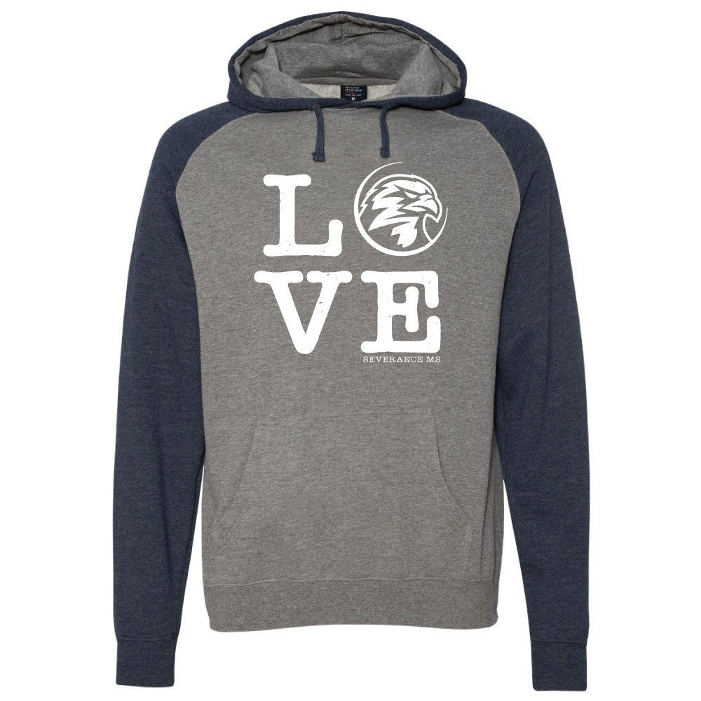 Severance MS Youth & Adult Raglan Hooded Sweatshirt (LOVE Logo)