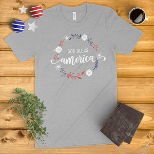 God Bless America Floral Wreath Ladies' T-Shirt