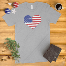 Load image into Gallery viewer, Distressed Heart American Flag Ladies&#39; T-Shirt
