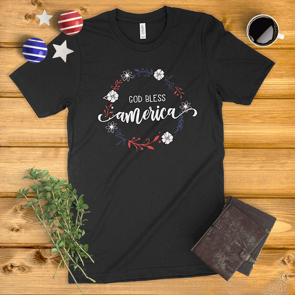 God Bless America Floral Wreath Ladies' T-Shirt