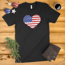 Load image into Gallery viewer, Distressed Heart American Flag Ladies&#39; T-Shirt
