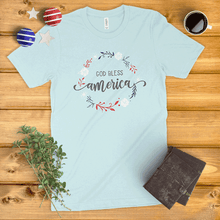 Load image into Gallery viewer, God Bless America Floral Wreath Ladies&#39; T-Shirt
