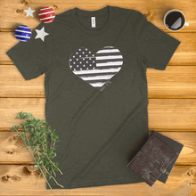 Load image into Gallery viewer, Distressed Heart American Flag Ladies&#39; T-Shirt

