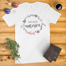 Load image into Gallery viewer, God Bless America Floral Wreath Ladies&#39; T-Shirt
