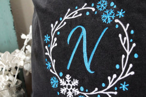 Monogram Snowflake Wreath Velvet Pillow Cover
