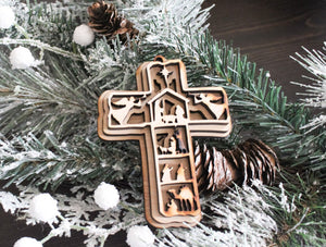 Nativity Story Cross Ornament