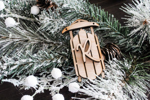 Old Fashioned Sled Initial Ornament