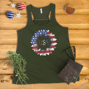 American Flag Sunflower Ladies' Tank Top