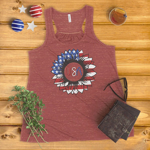 American Flag Sunflower Ladies' Tank Top