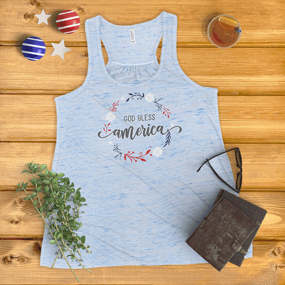 God Bless America Floral Wreath Ladies' Tank Top