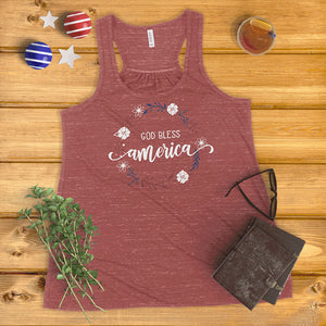God Bless America Floral Wreath Ladies' Tank Top