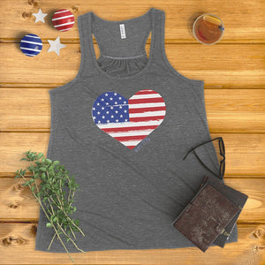 Distressed Heart American Flag Ladies' Tank Top