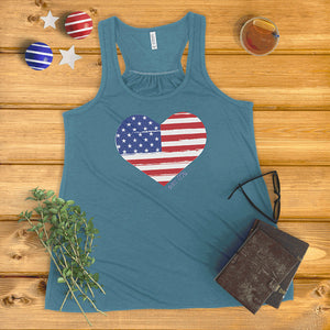 Distressed Heart American Flag Ladies' Tank Top