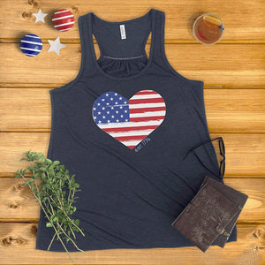 Distressed Heart American Flag Ladies' Tank Top