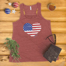 Load image into Gallery viewer, Distressed Heart American Flag Ladies&#39; Tank Top
