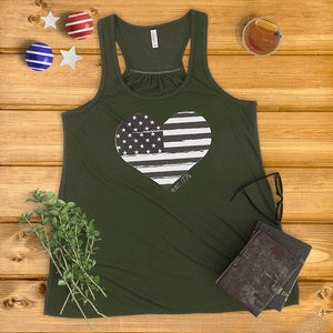 Distressed Heart American Flag Ladies' Tank Top