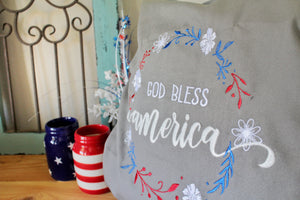 God Bless America Floral Wreath Pillow