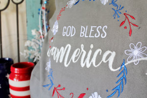 God Bless America Floral Wreath Pillow