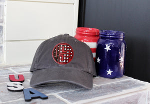 USA Monogram Red Genuine Leather Patch Hat