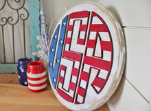 Load image into Gallery viewer, USA Monogram Round Wood Sign

