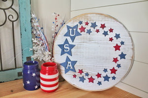 USA Star Round Wood Sign