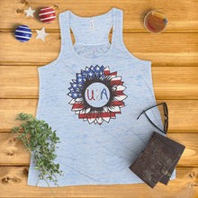 Load image into Gallery viewer, American Flag Sunflower Ladies&#39; Tank Top
