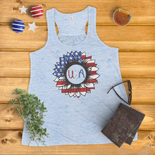 Load image into Gallery viewer, American Flag Sunflower Ladies&#39; Tank Top
