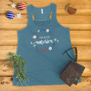 God Bless America Floral Wreath Ladies' Tank Top