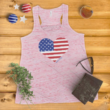 Load image into Gallery viewer, Distressed Heart American Flag Ladies&#39; Tank Top
