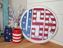 Load image into Gallery viewer, USA Monogram Round Wood Sign
